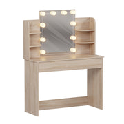 Тоалетка с LED осветление, рафтове и чекмеджета LAURYN сонома 108x40x140Hсм.