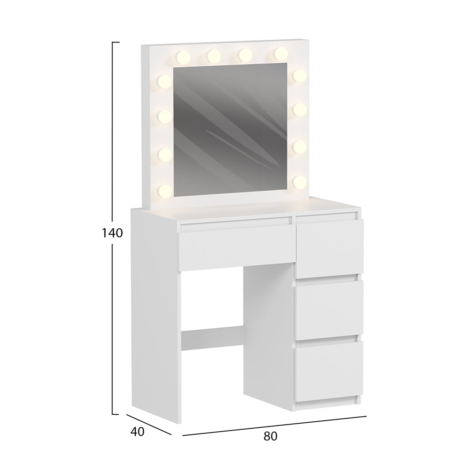 Тоалетка с LED осветление и чекмеджета KEITLIN меламин бял 80x40x140Hсм.