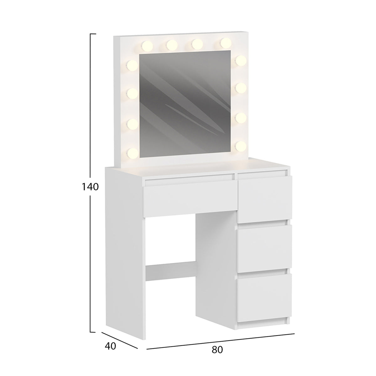 Тоалетка с LED осветление и чекмеджета KEITLIN меламин бял 80x40x140Hсм.