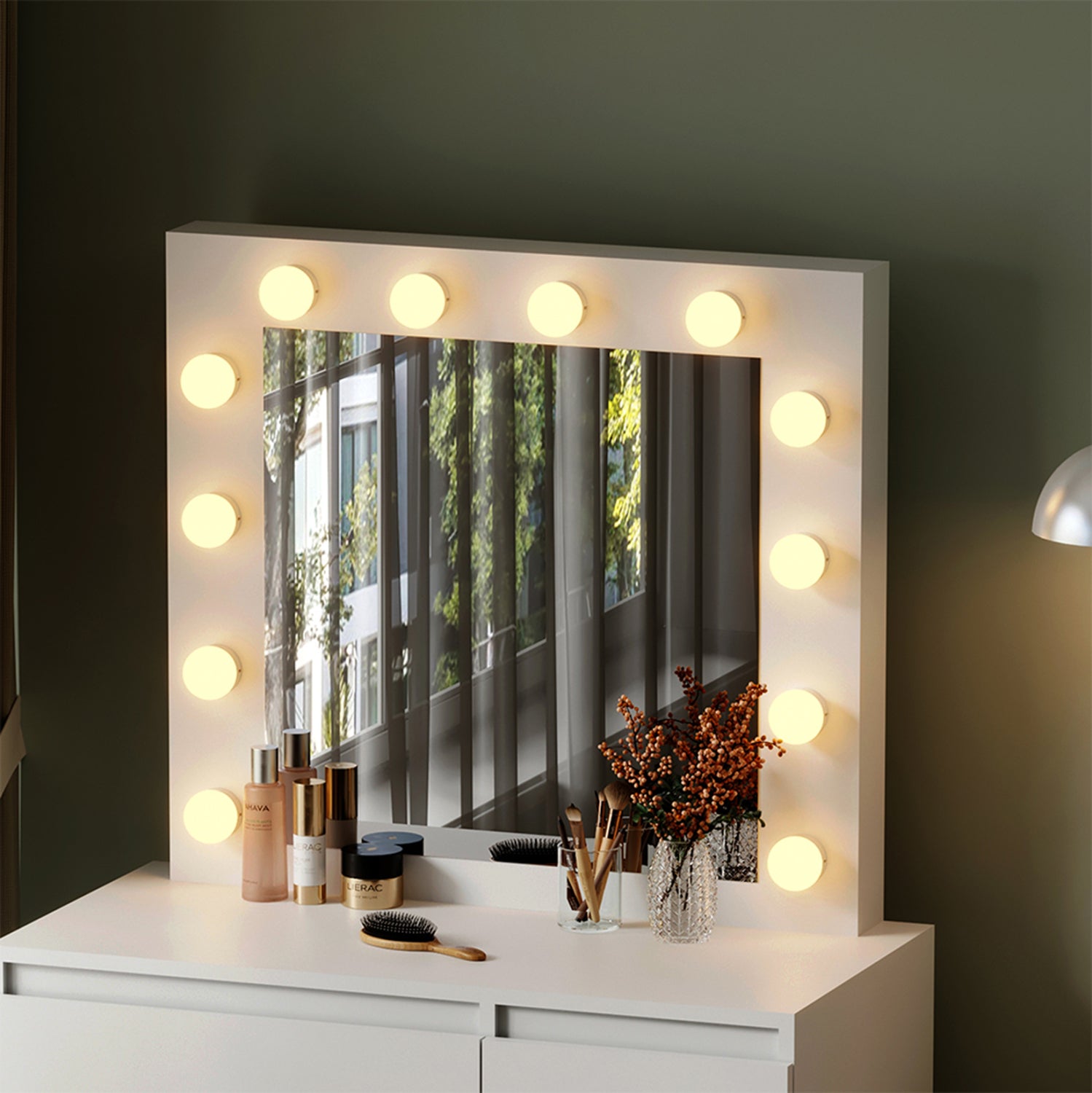 Тоалетка с LED осветление и чекмеджета KEITLIN меламин бял 80x40x140Hсм.