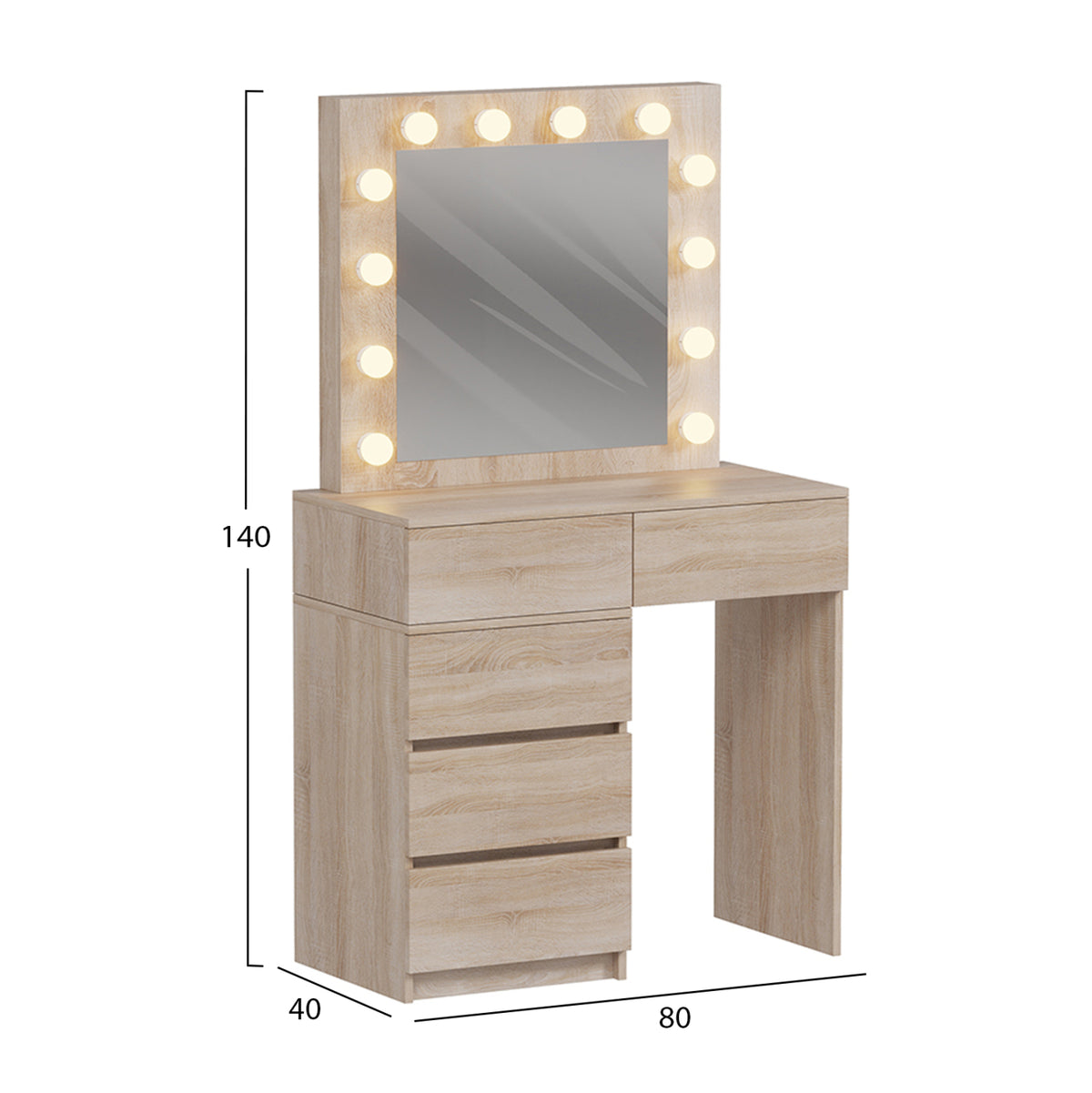 Тоалетка с LED осветление и чекмеджета BEYON меламин сонома 112.5x40.5x140Hсм.