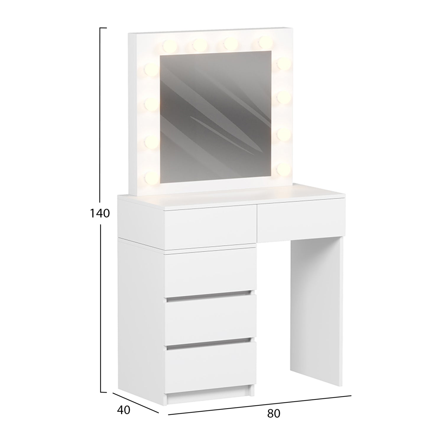 Тоалетка с LED осветление и чекмеджета BEYON меламин бял 80x40x140Hсм.
