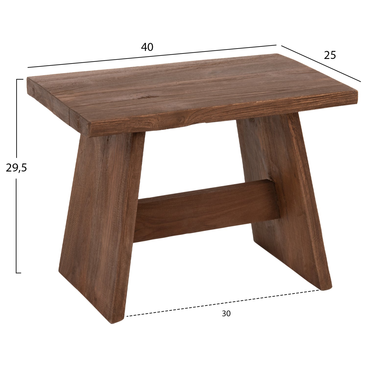 Странична маса/стол смесена дървесина в естествен цвят 40x25x29,5Hсм.