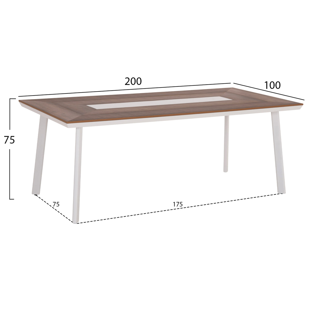 АЛУМИНИЕВА ТРАПЕЗНА МАСА TABER БЯЛ ЦВЯТ С ПОЛИУД ПЛОТ 200x100x75см