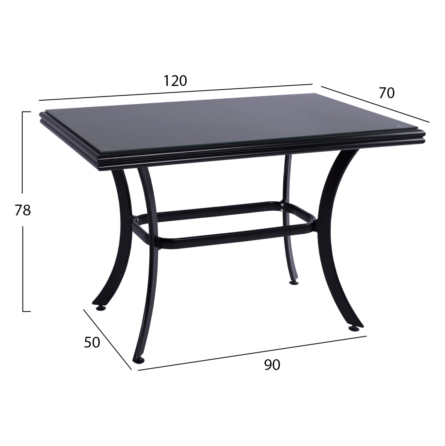 Алуминиева трапезна маса JAXEN Черна с темперирано стъкло и текстилен 120x70x78 см