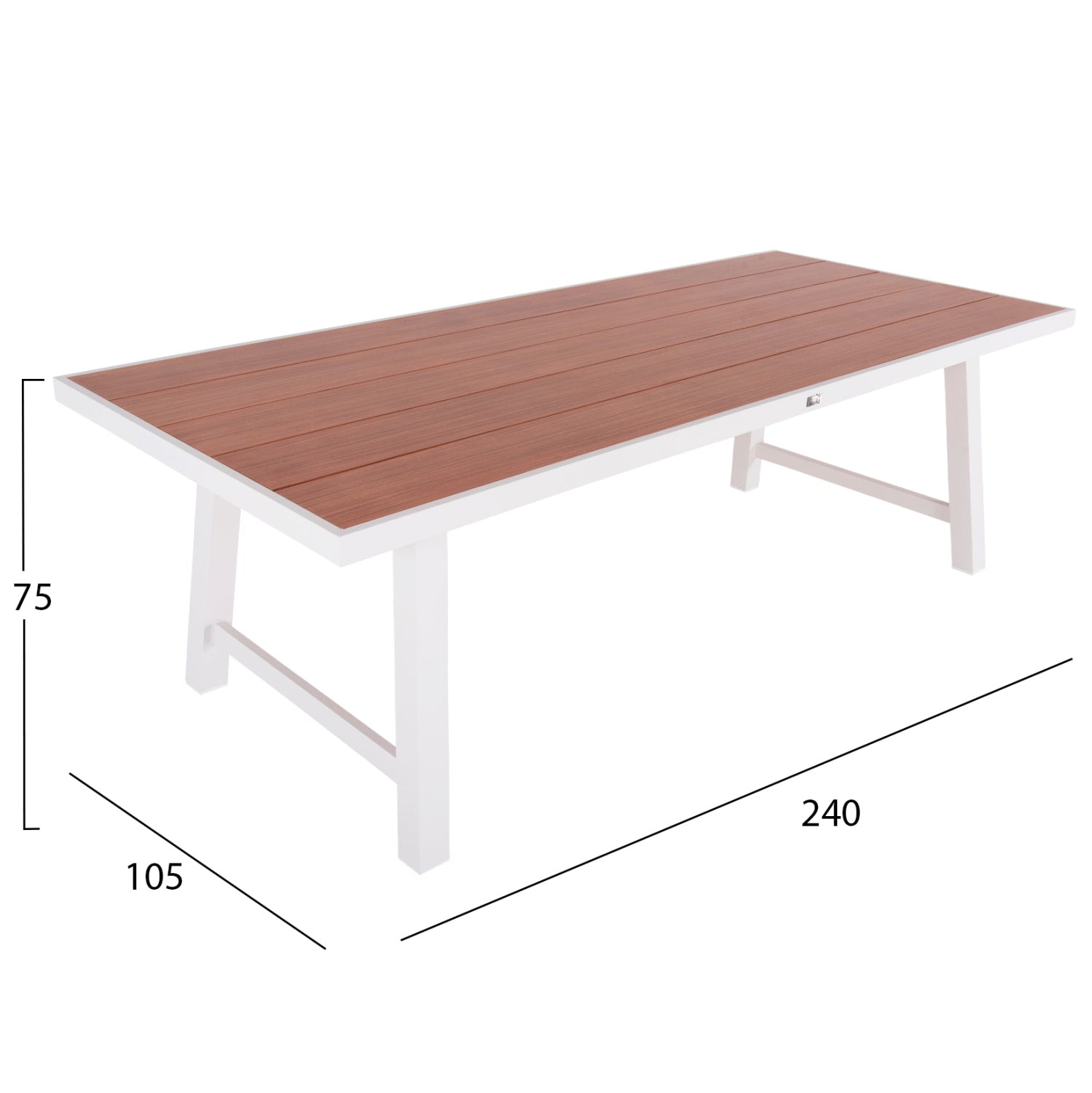 Външна алуминиева маса GOBAR бяла с плот имитиращ дърво 240x105x75H см.