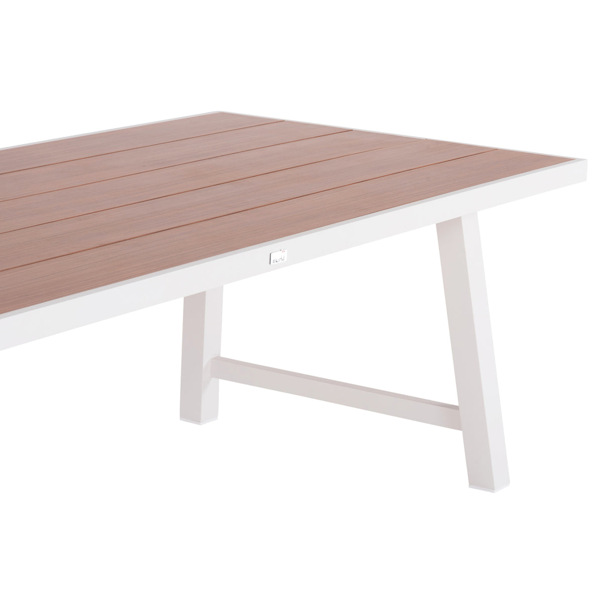 Външна алуминиева маса GOBAR бяла с плот имитиращ дърво 240x105x75H см.