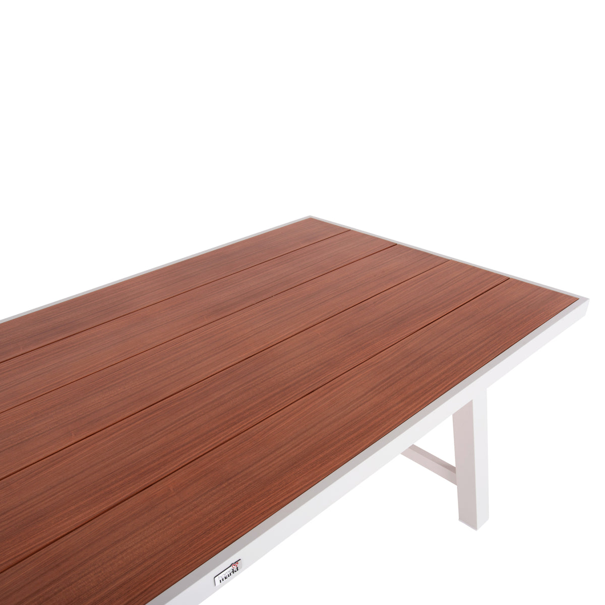 Външна алуминиева маса GOBAR бяла с плот имитиращ дърво 240x105x75H см.