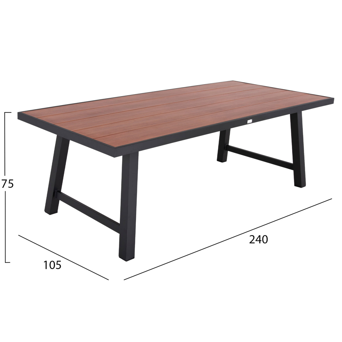 Външна алуминиева маса GOBAR антрацит с плот имитиращ дърво 240x105x75H см.