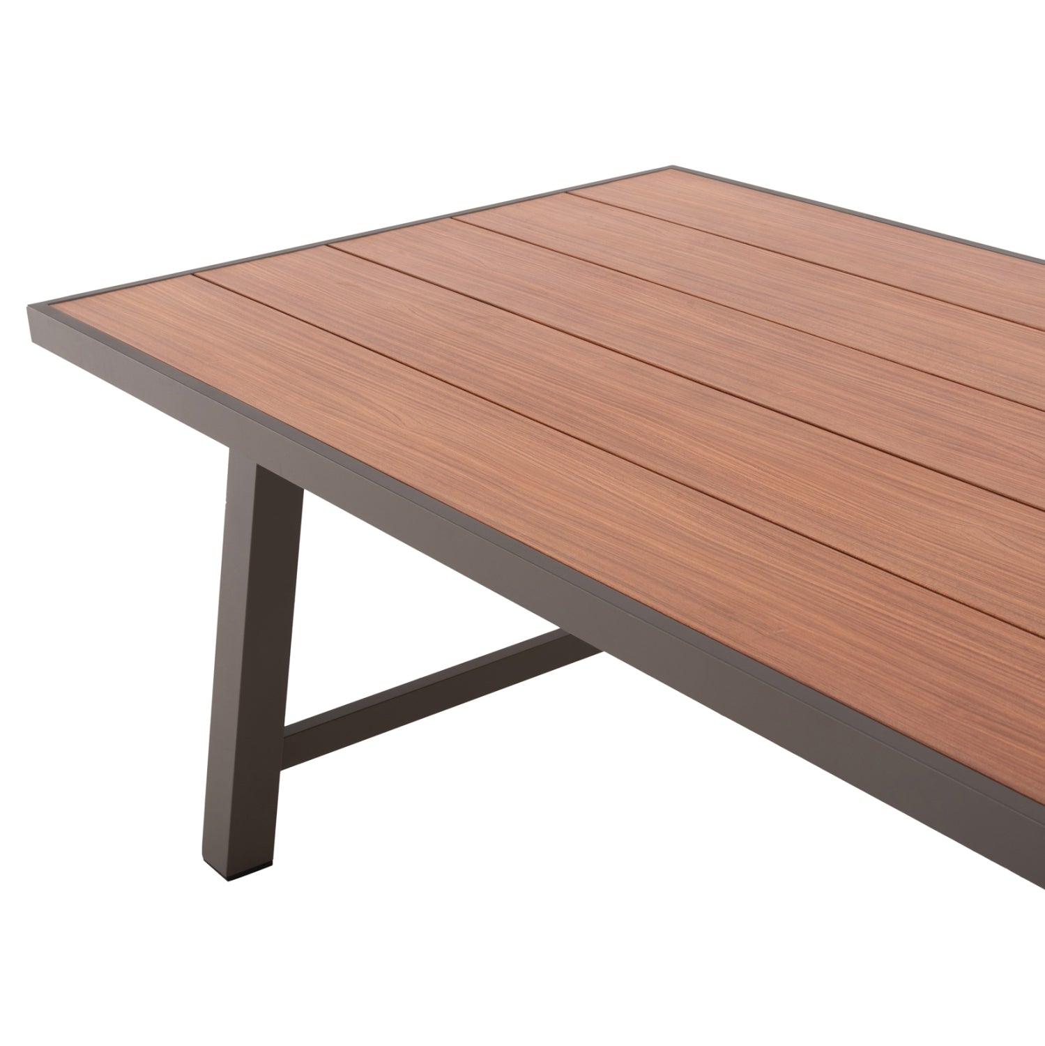 Външна алуминиева маса GOBAR шампанско с плот имитиращ дърво 240x105x75H см.