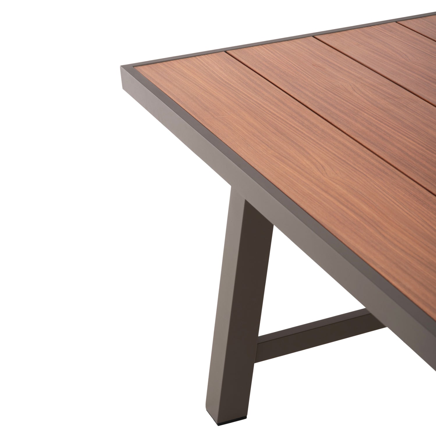 Външна алуминиева маса GOBAR шампанско с плот имитиращ дърво 240x105x75H см.