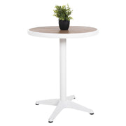 Алуминиева кръгла маса ALEXA бяла - полиудо плот в естествен цвят Φ60x73Hсм.