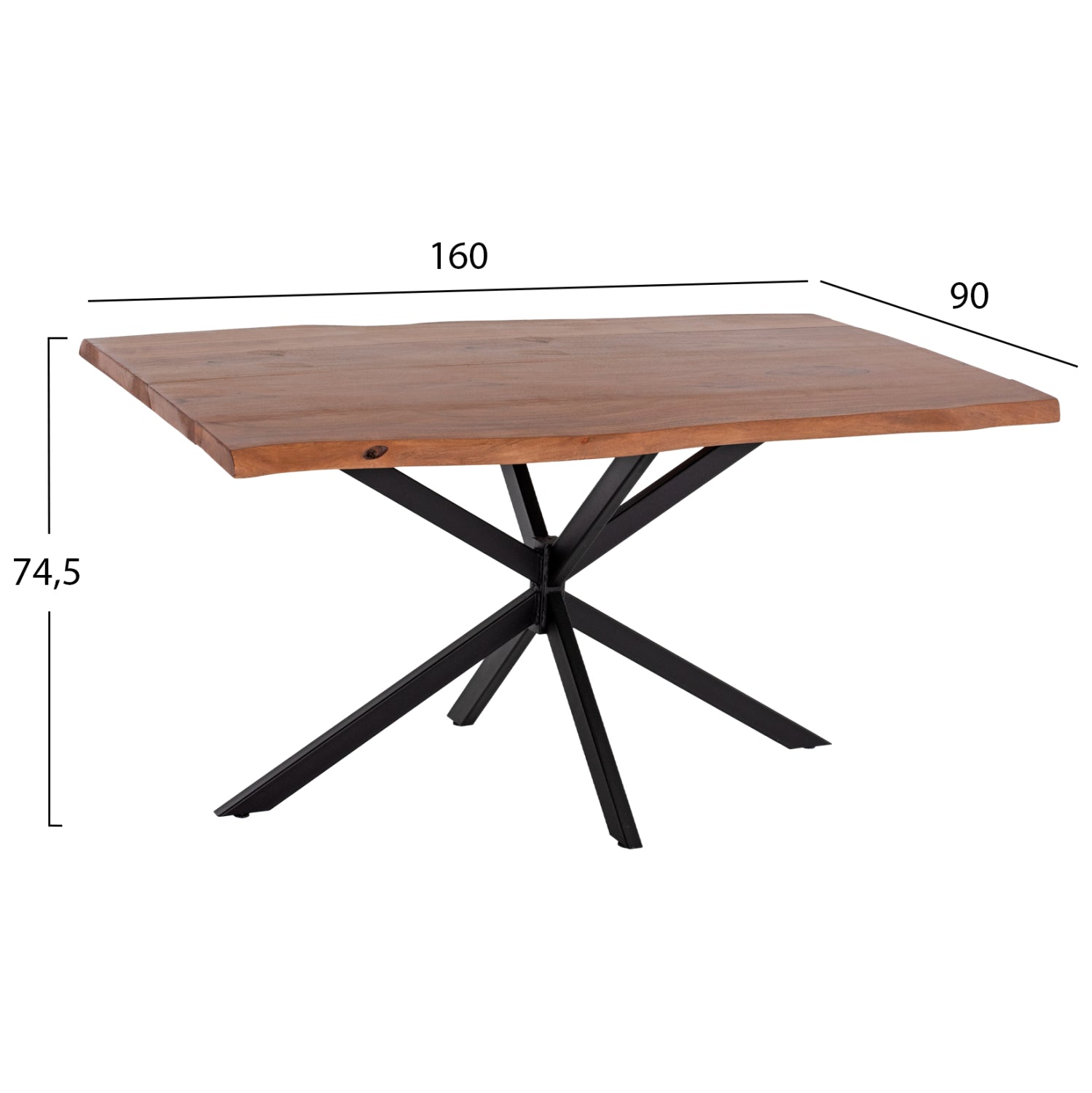 Маса MONTANA с черна метална основа и плот от масивна акация 160x90x74,5Hсм.