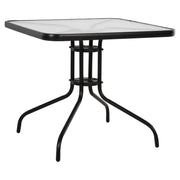Външна квадратна маса FIGO черен метал - плот от стъкло 80x80x71Hсм.