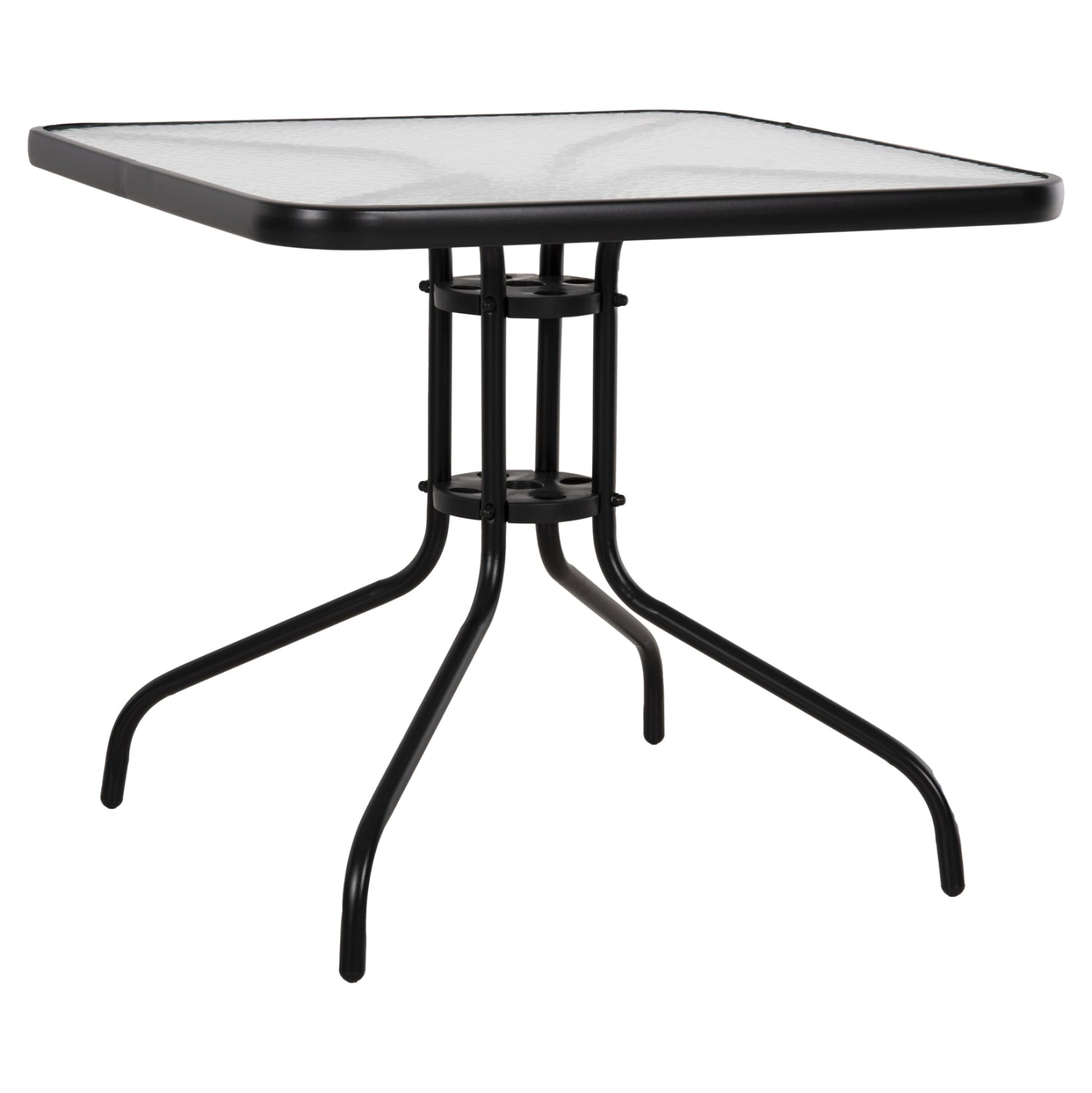 Външна квадратна маса FIGO черен метал - плот от стъкло 80x80x71Hсм.