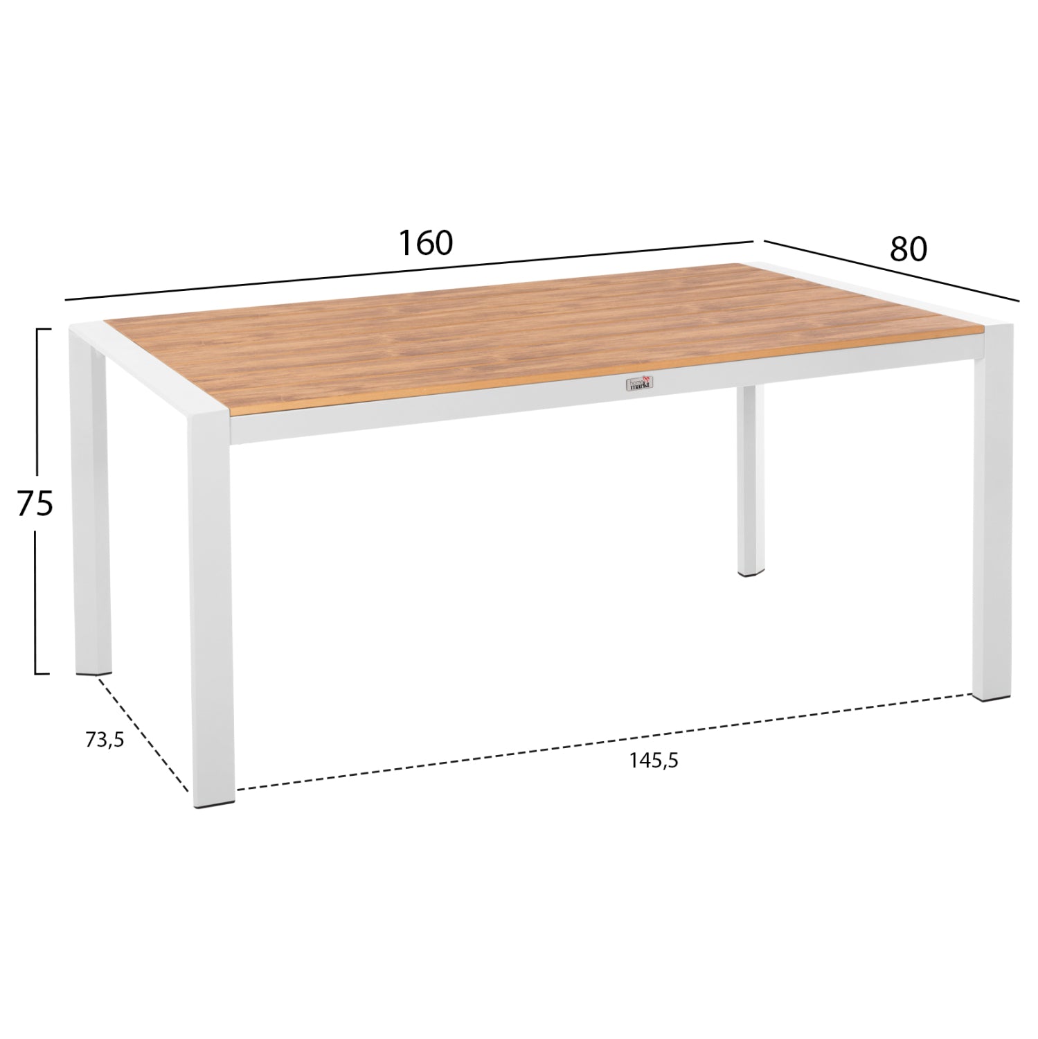 Външна трапезна маса GOYA алуминий в бяло с плот от поливуд 160x80x75H см.