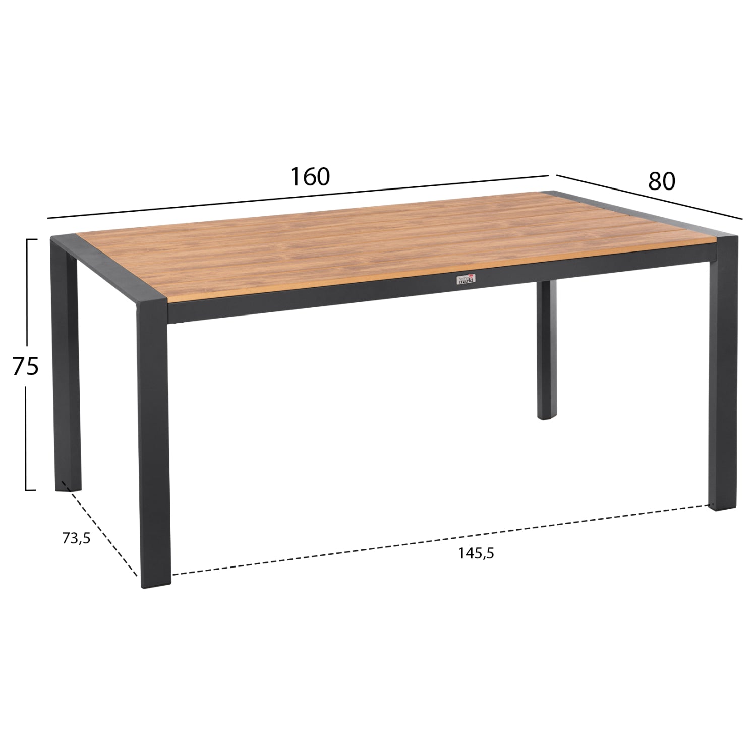 Външна трапезна маса GOYA алуминий в антрацит с плот от поливуд 160x80x75H см.