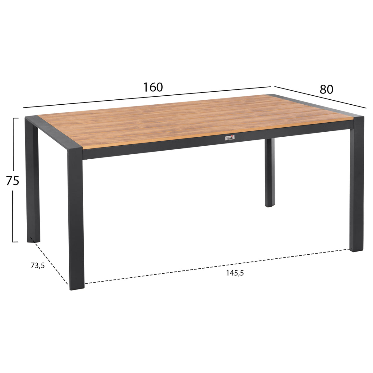 Външна трапезна маса GOYA алуминий в антрацит с плот от поливуд 160x80x75H см.