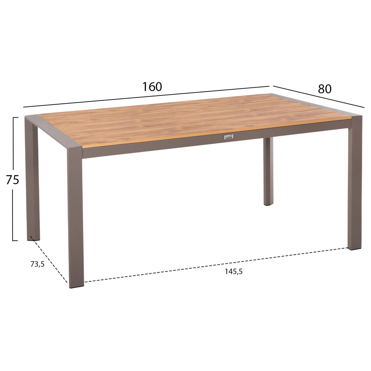 Външна трапезна маса GOYA алуминий в шампанско с плот от поливуд 160x80x75H см.