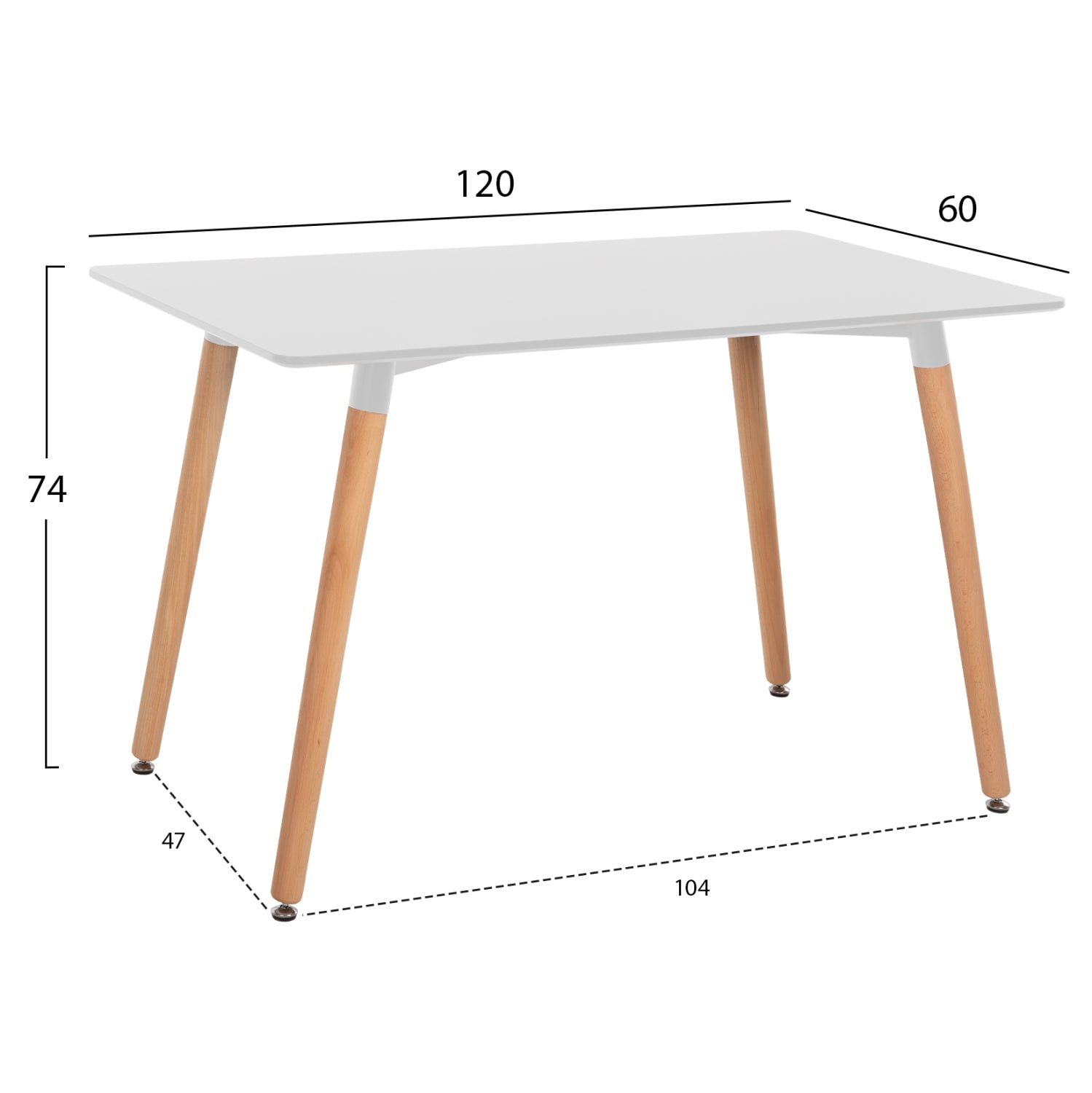 Трапезна маса Minimal бял MDF - крака от бук в натурален цвят 120x60x74 см.