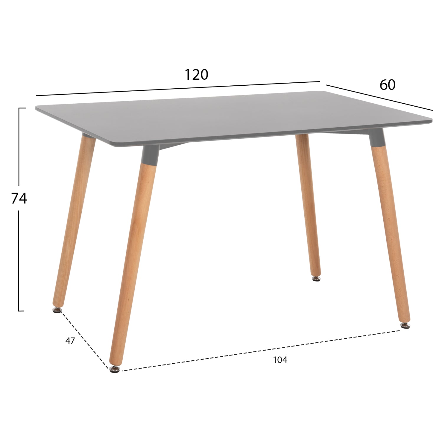 Трапезна маса MINIMAL с MDF в светло сиво, крака от бук в естествен цвят 120x60X74Hcm.