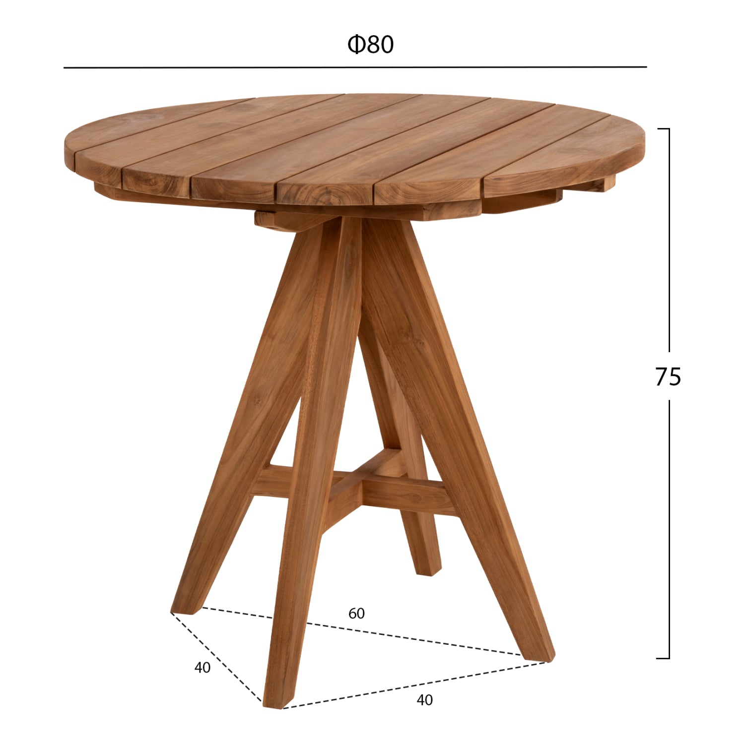 ВЪНШНА КРЪГЛА МАСА LEO ОТ ТИКОВО ДЪРВО 80x80x75Hсм.