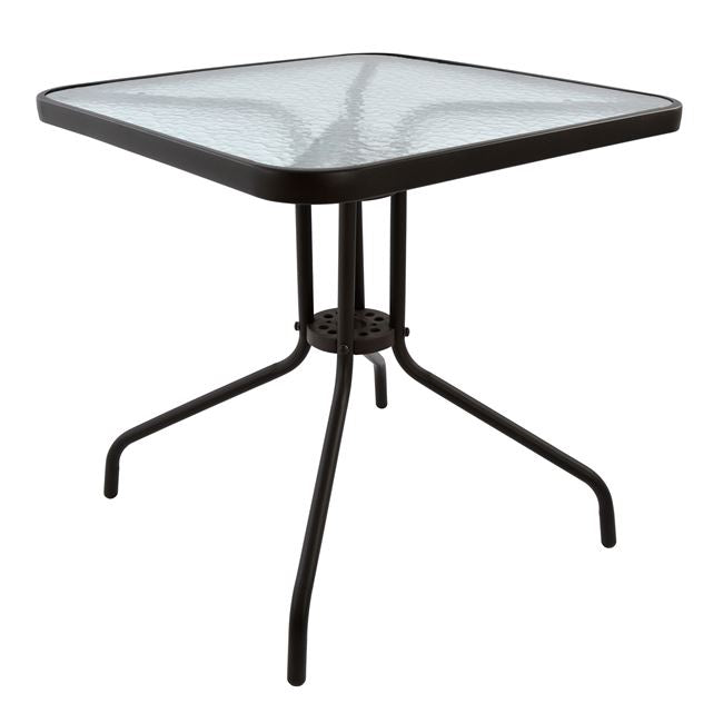 Външна квадратна маса FIGO кафяв метал - плот от стъкло 70x70x72см