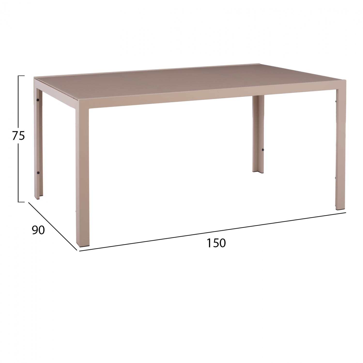 Метална правоъгълна маса в капучино с стъкло 150x90x75 см