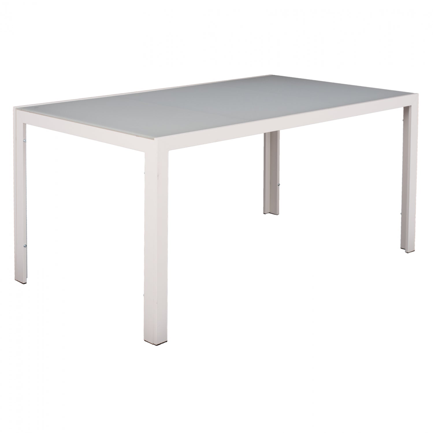 Метална маса ледено бяла със стъкло 150x90x75см.