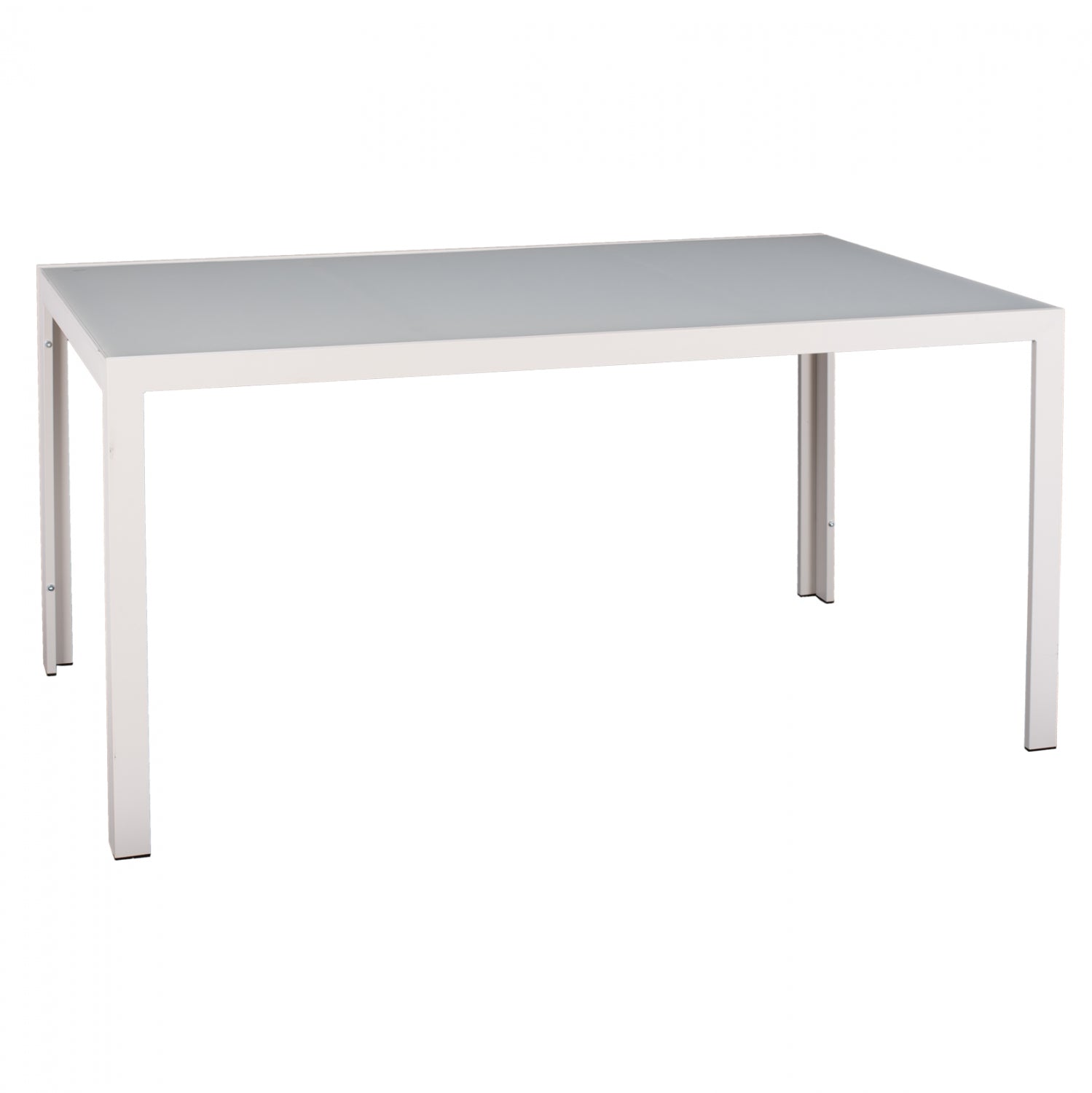 Метална маса ледено бяла със стъкло 150x90x75см.