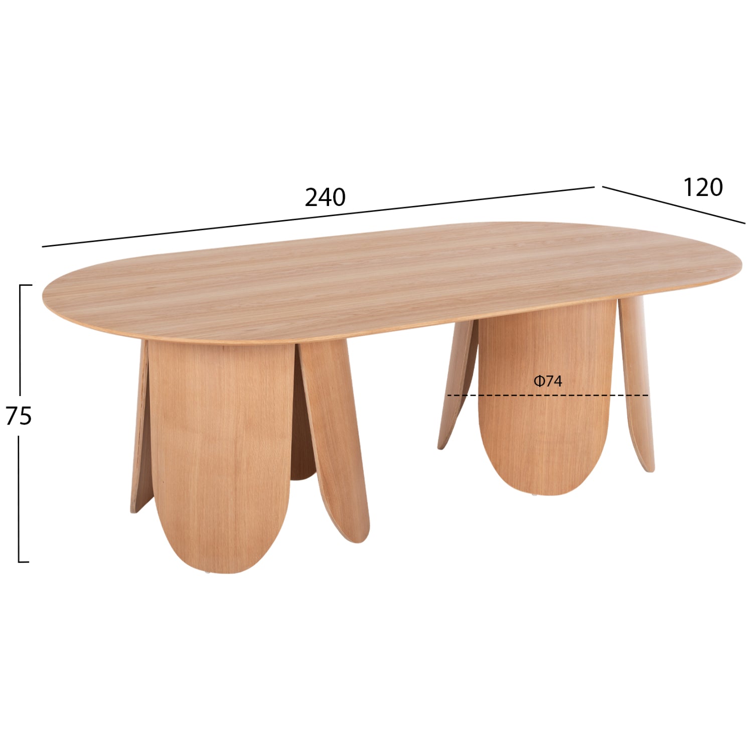 Трапезна маса овална Denty MDF с дъбов фурнир - натурален дъб 240x120x75Hсм.