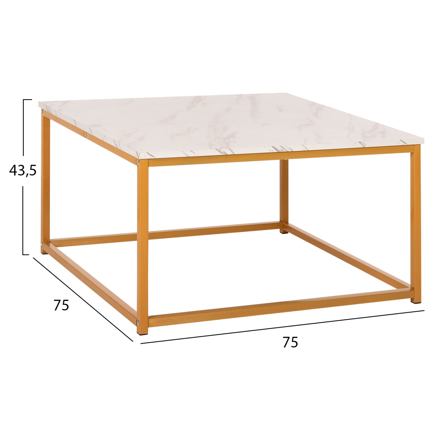 Кафе маса BRAYLEN меламин бял мрамор с златиста основа 75x75x43Hсм.