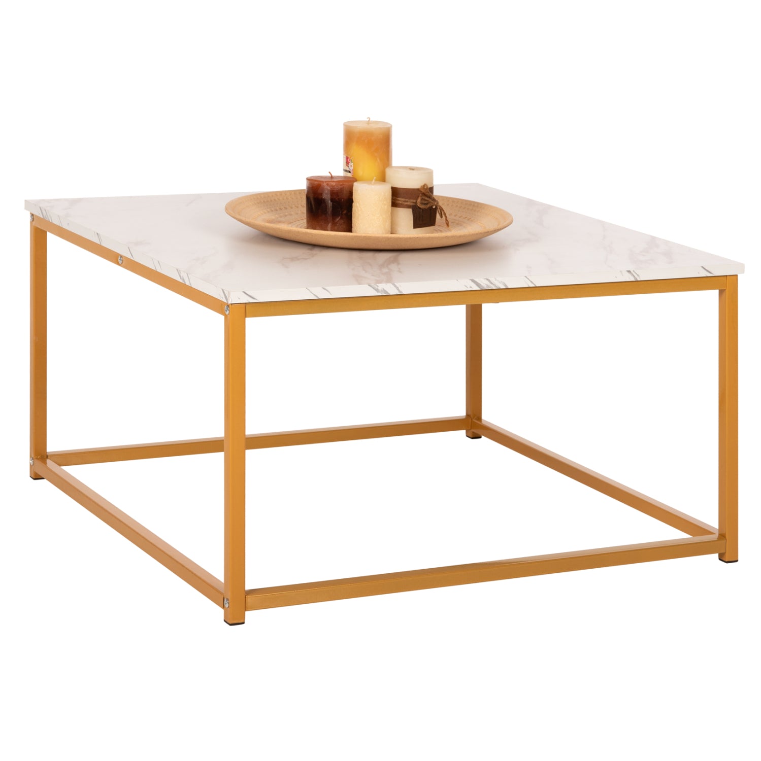 Кафе маса BRAYLEN меламин бял мрамор с златиста основа 75x75x43Hсм.