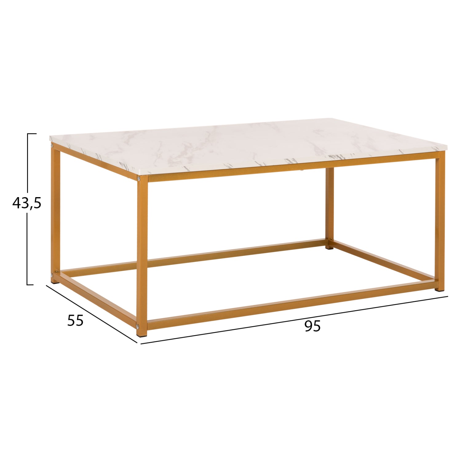 Кафе маса SAFFRON меламин бял мрамор с златиста основа 95x55x43.5Hсм.