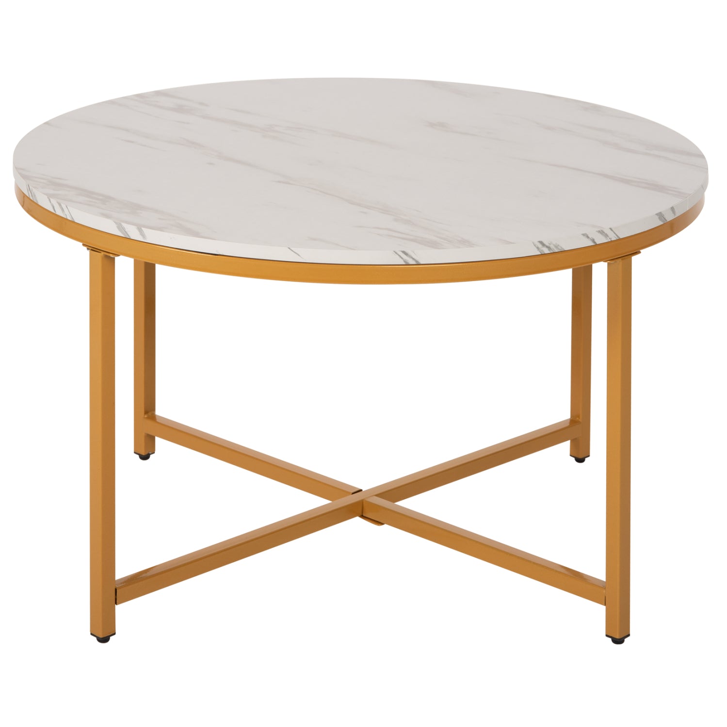 Кафе маса меламин бял мрамор с златисти метални крака Φ80x48,5Hсм.