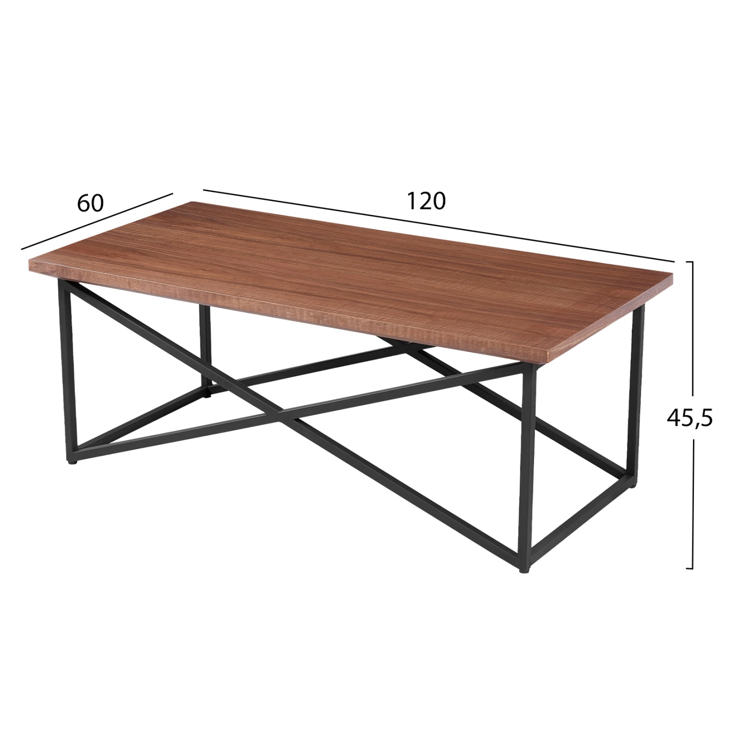 Холна маса MDF с плот от орехов фурнир и черна метална основа 120x60x45,5Hcm.