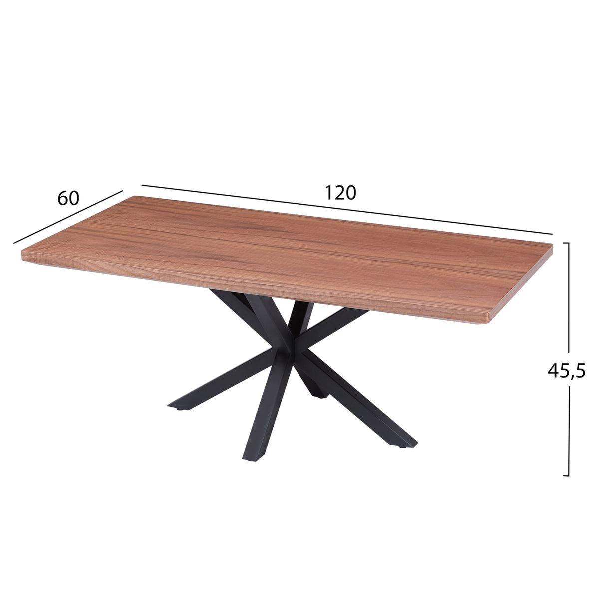 Холна маса MDF с плот от орехов фурнир и черна метална основа 120x60x45,5Hcm.
