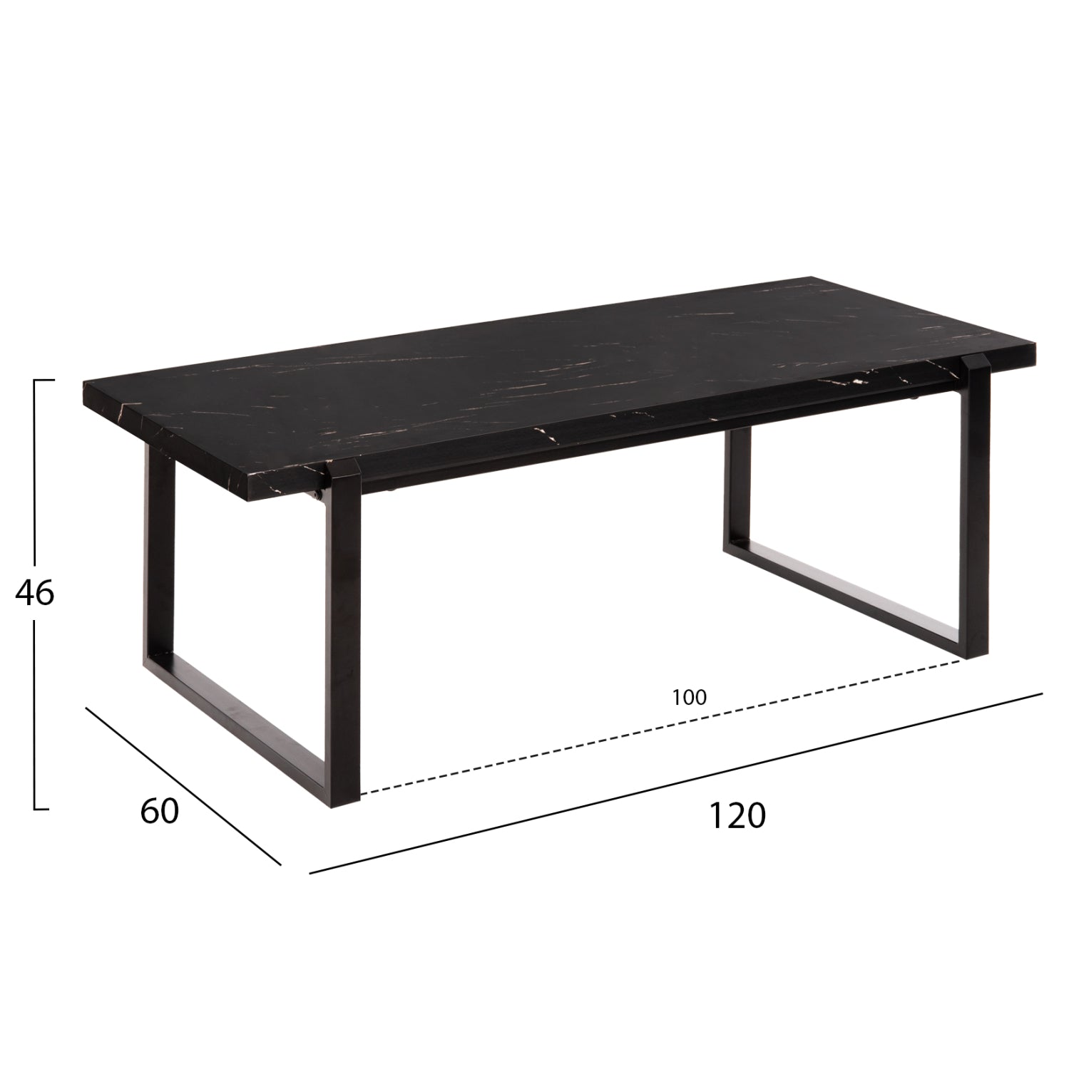 Кафе маса SHABEN MDF плот черен мрамор - черна метална основа 120x60x46Hсм.