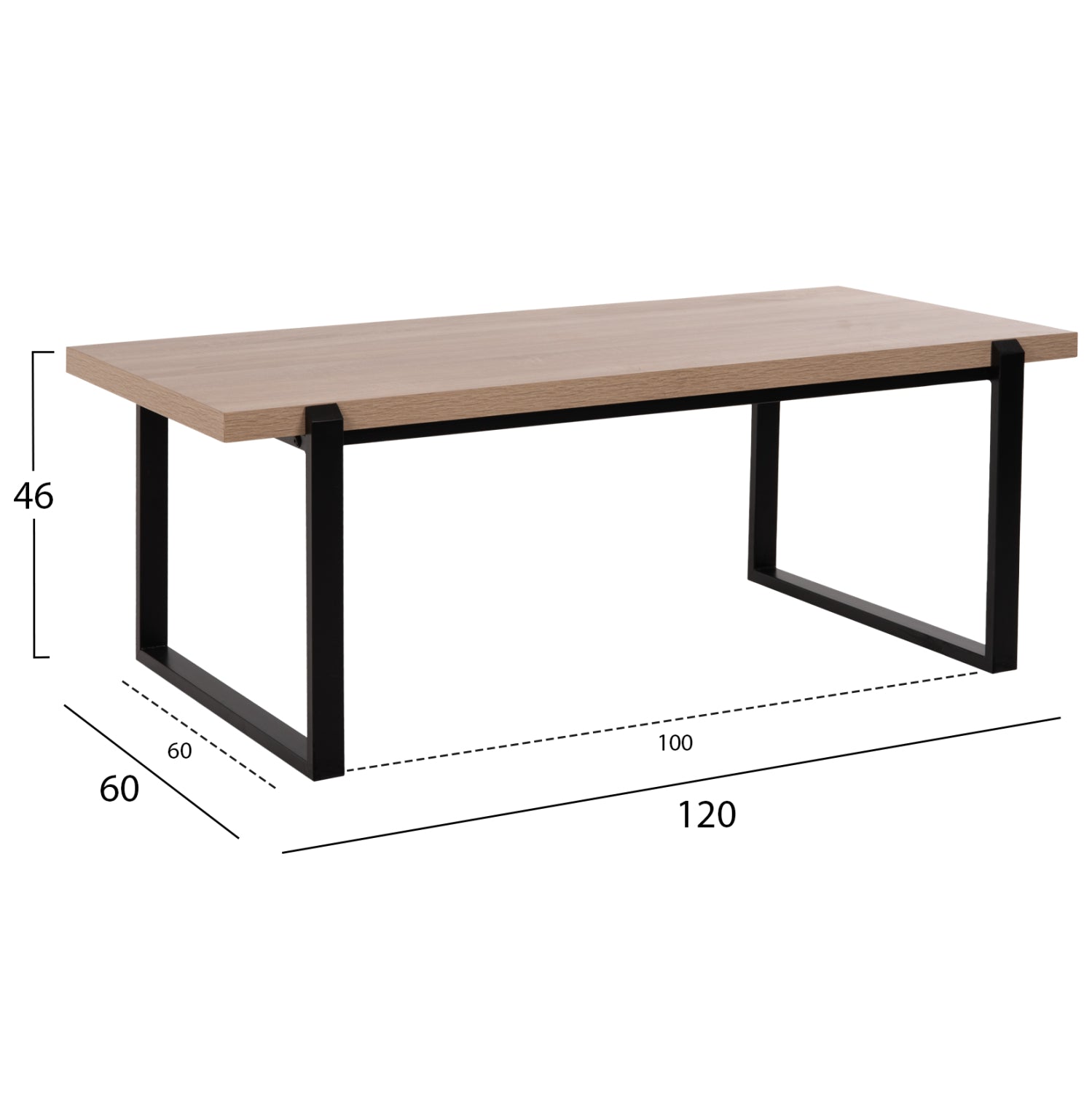 Кафе маса SHABEN MDF плот SONOMA - черна метална основа 120x60x46Hсм.