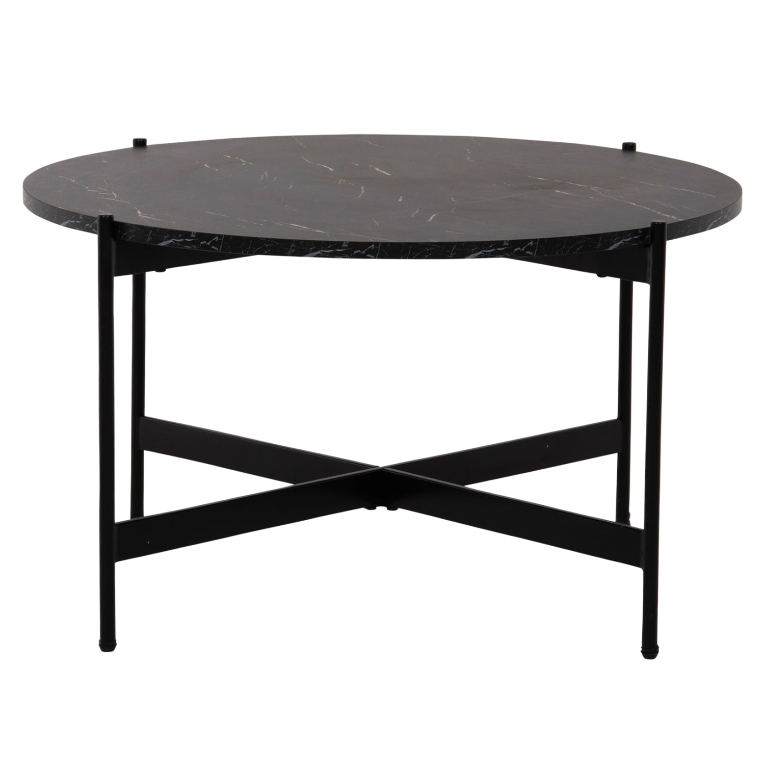 Кафе маса MDF плот черен мрамор - черна метална основа Φ80x45Hсм.