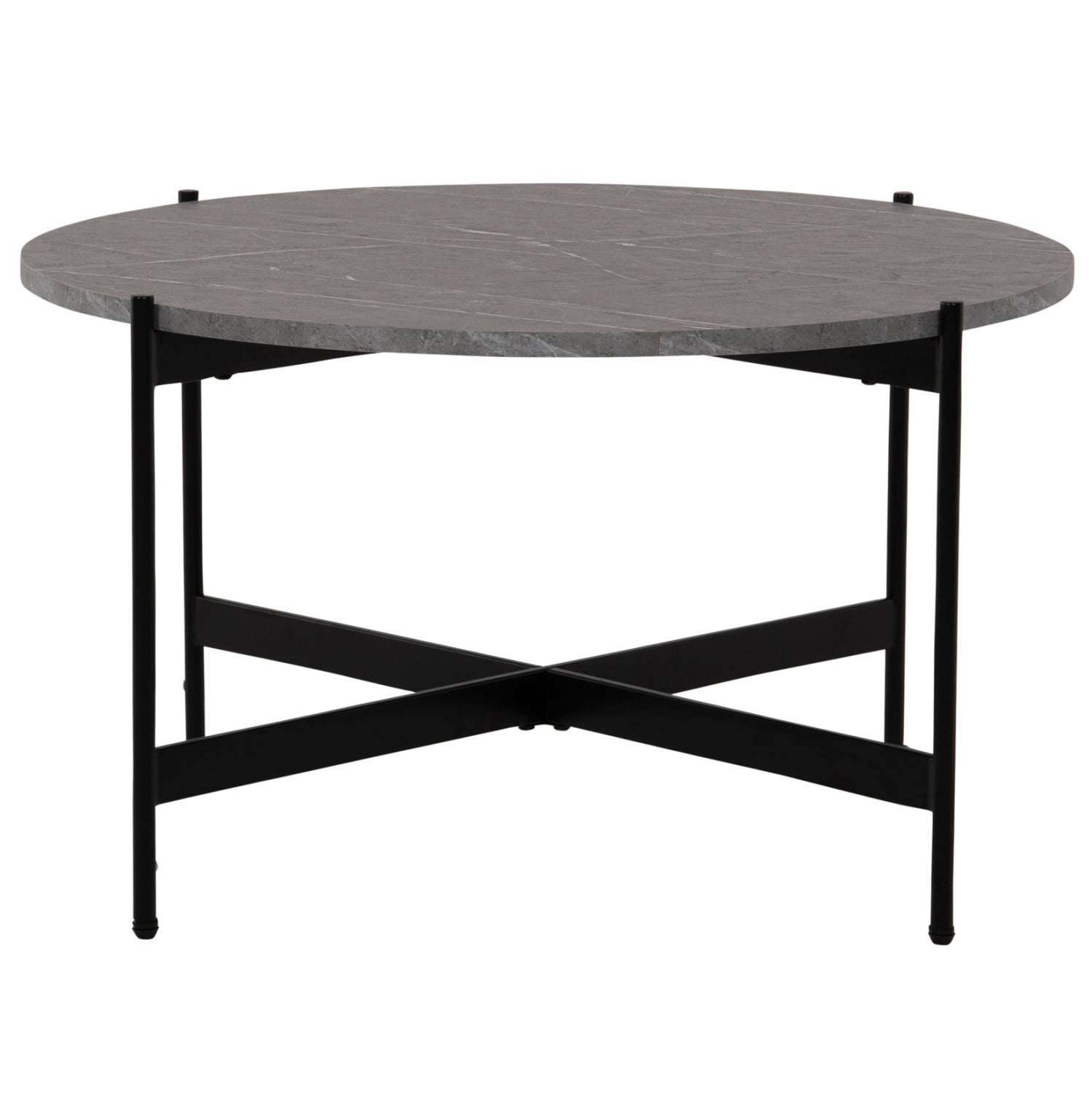 Кафе маса MDF плот сив мрамор - черна метална основа Φ80x45Hсм.