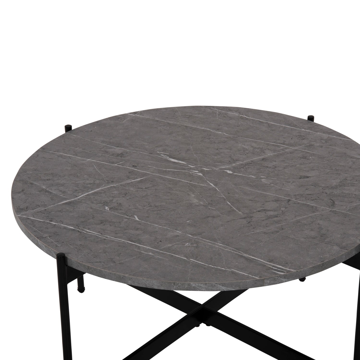 Кафе маса MDF плот сив мрамор - черна метална основа Φ80x45Hсм.