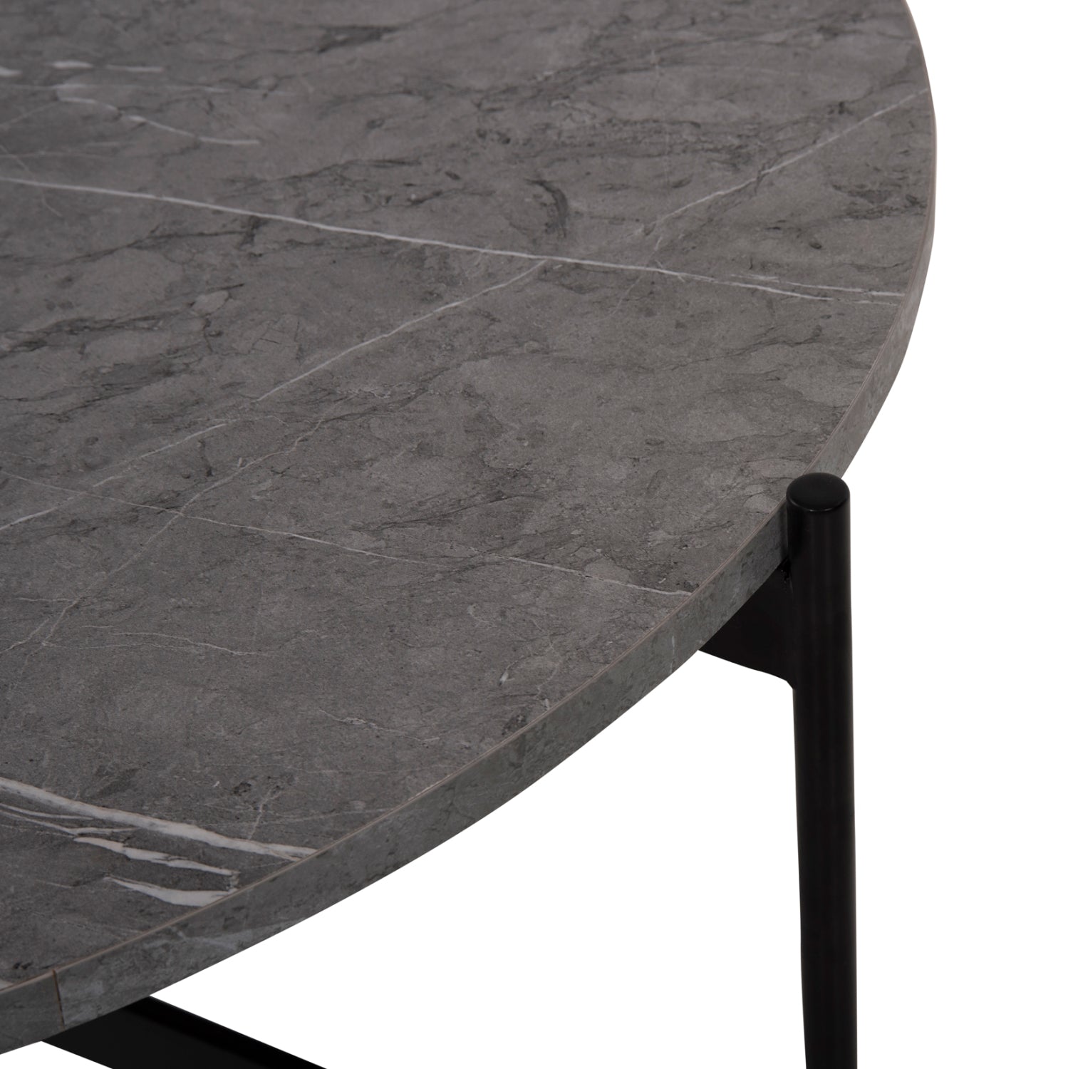 Кафе маса MDF плот сив мрамор - черна метална основа Φ80x45Hсм.