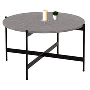 Кафе маса MDF плот сив мрамор - черна метална основа Φ80x45Hсм.