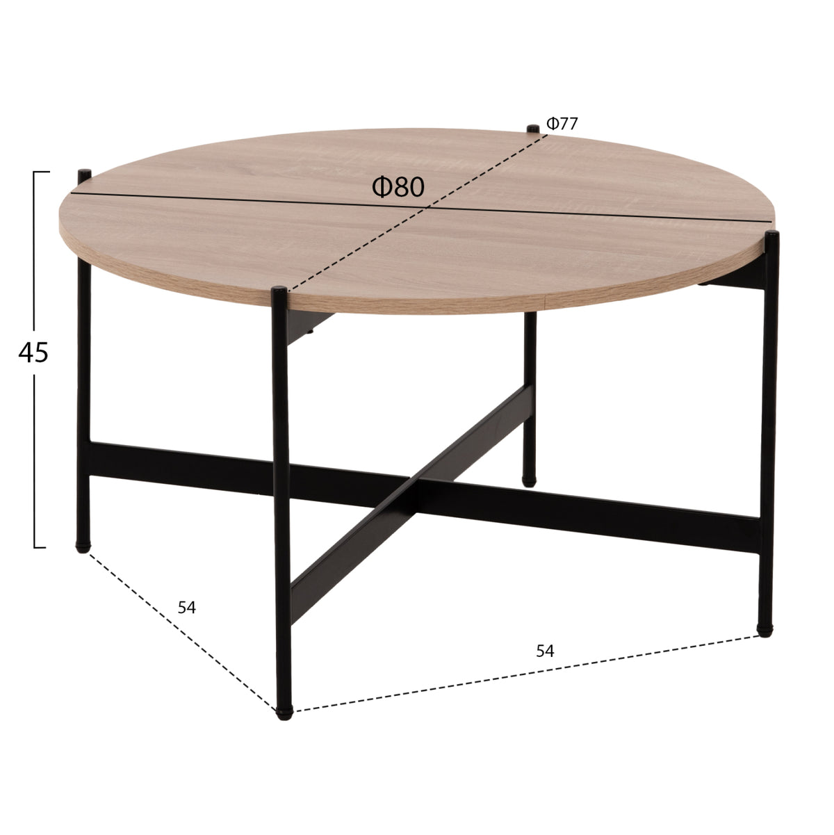 Кафе маса MDF плот SONOMA - черна метална основа Φ80x45Hсм.