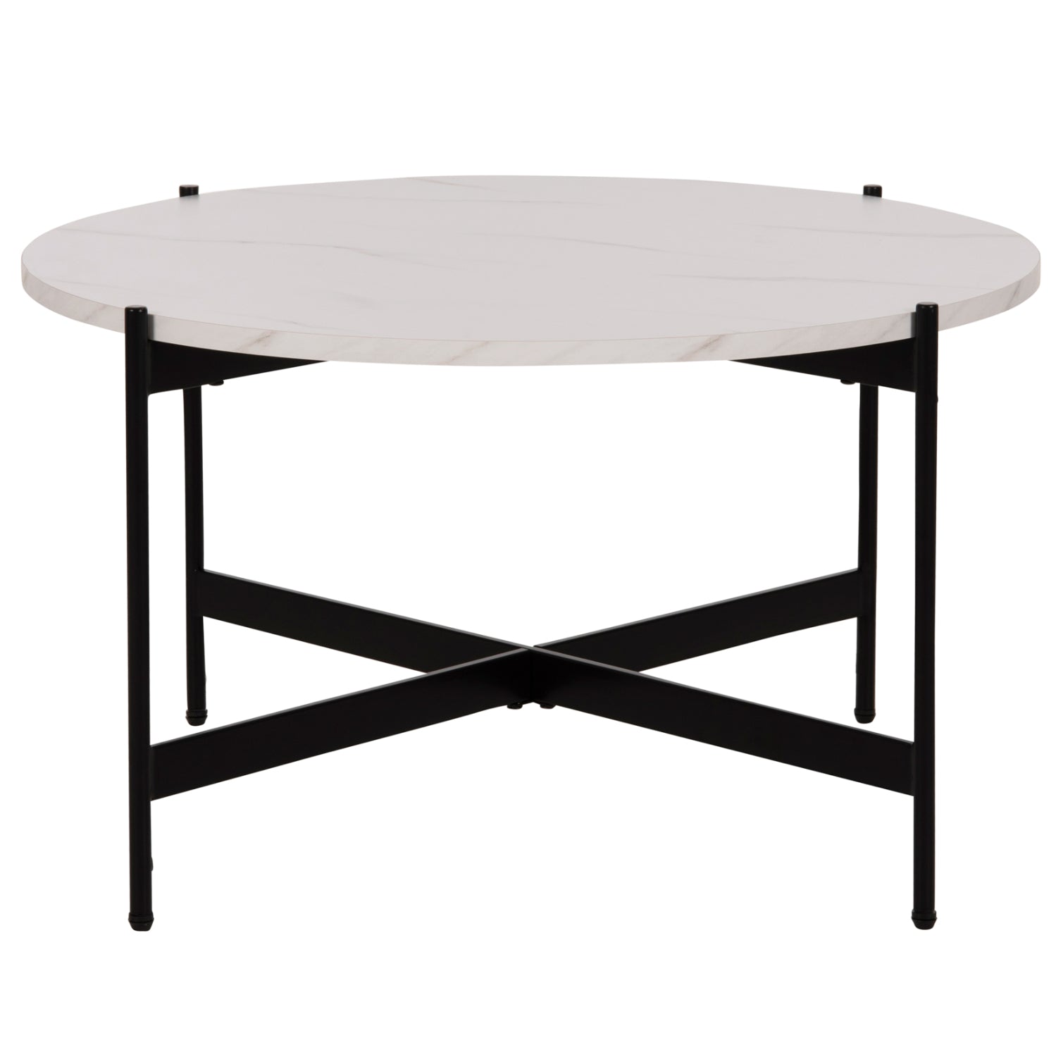 Кафе маса MDF бял мраморен плот - черна метална основа Φ80x45Hсм.
