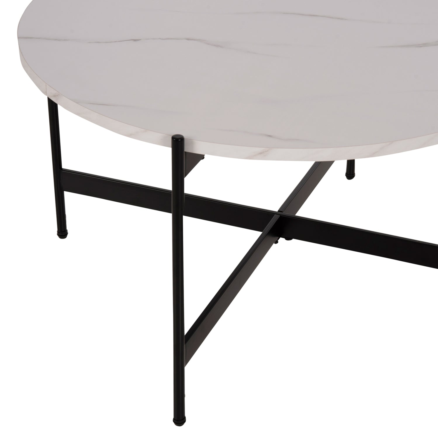 Кафе маса MDF бял мраморен плот - черна метална основа Φ80x45Hсм.