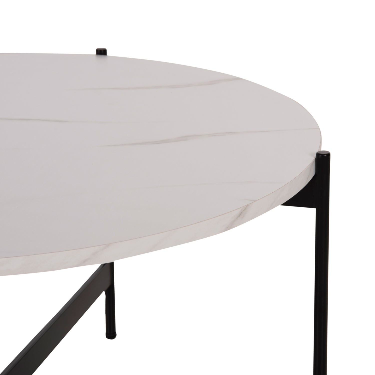 Кафе маса MDF бял мраморен плот - черна метална основа Φ80x45Hсм.