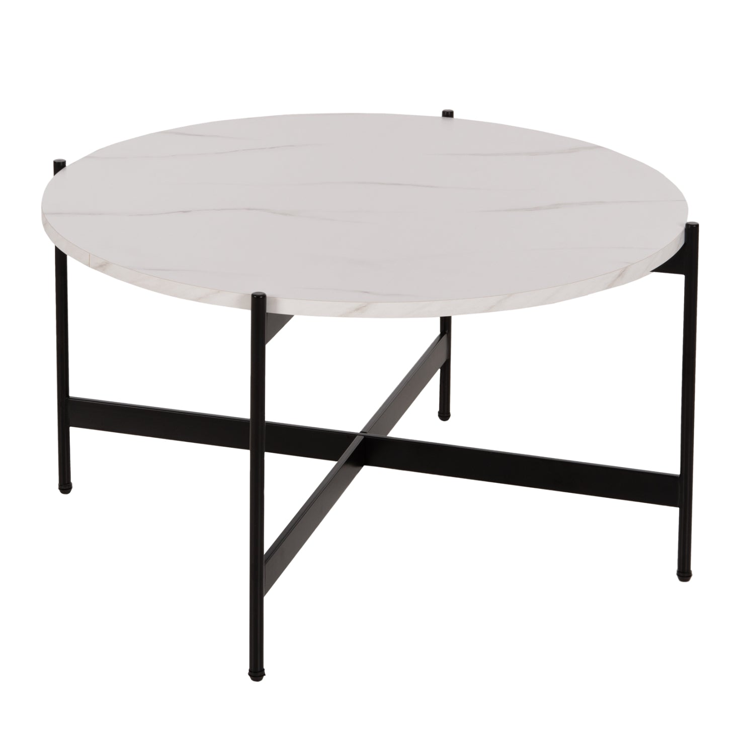Кафе маса MDF бял мраморен плот - черна метална основа Φ80x45Hсм.