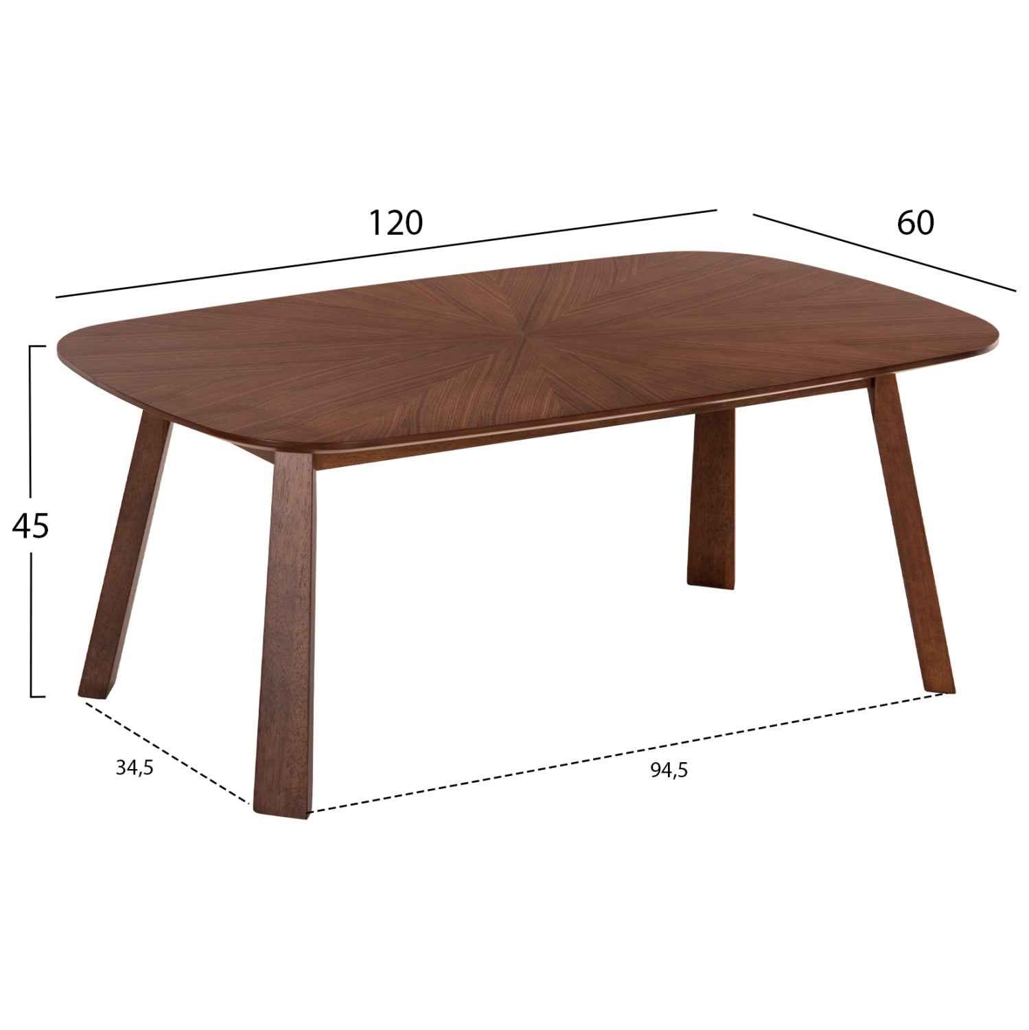 КАФЕНА МАСА RINER MDF В ЦВЯТ ОРЕХ 120x60x45Hсм.